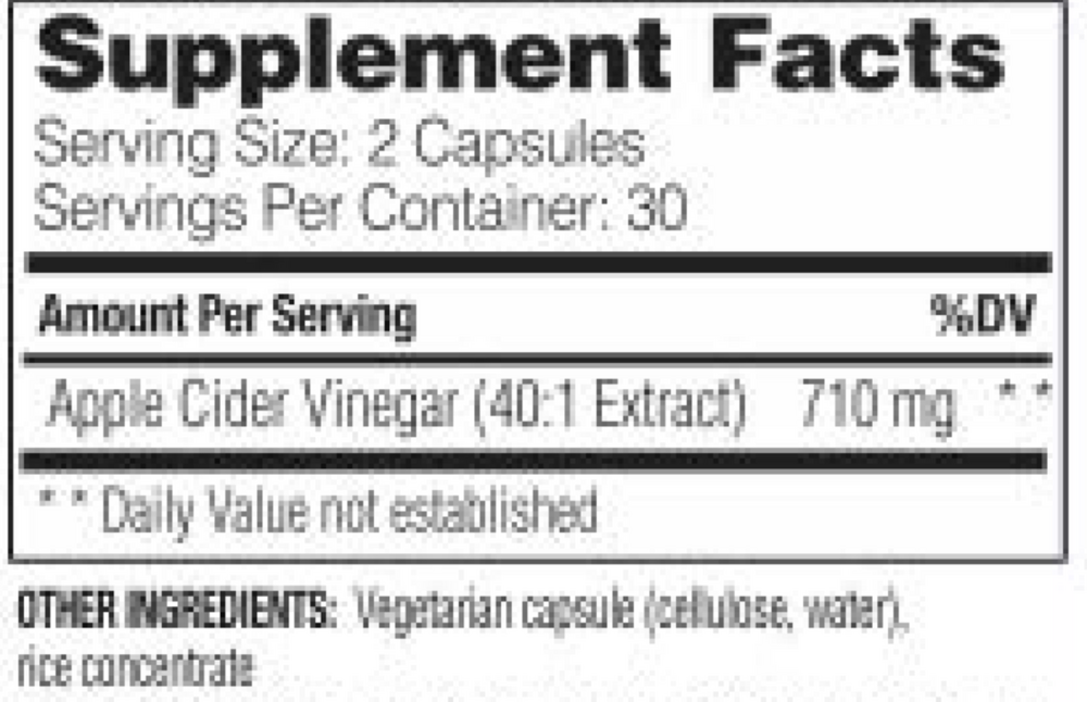 Raw Unflitered Apple Cider Vinegar with The Mother, 60 Capsules