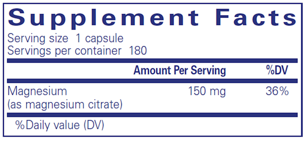 Magnesium (citrate), 150 mg, 180 Capsules , Brand_Pure Encapsulations caps Form_Capsules Not Emersons Potency_150 mg Size_180 Caps