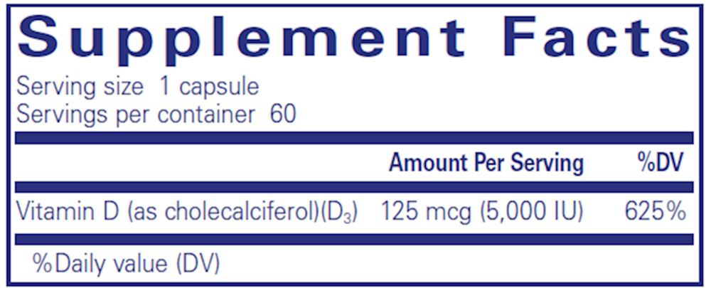 Vitamin D3 125mcg (5,000IU), 60 Capsules , Brand_Pure Encapsulations Form_Capsules Requires Consultation Size_60 Capsules
