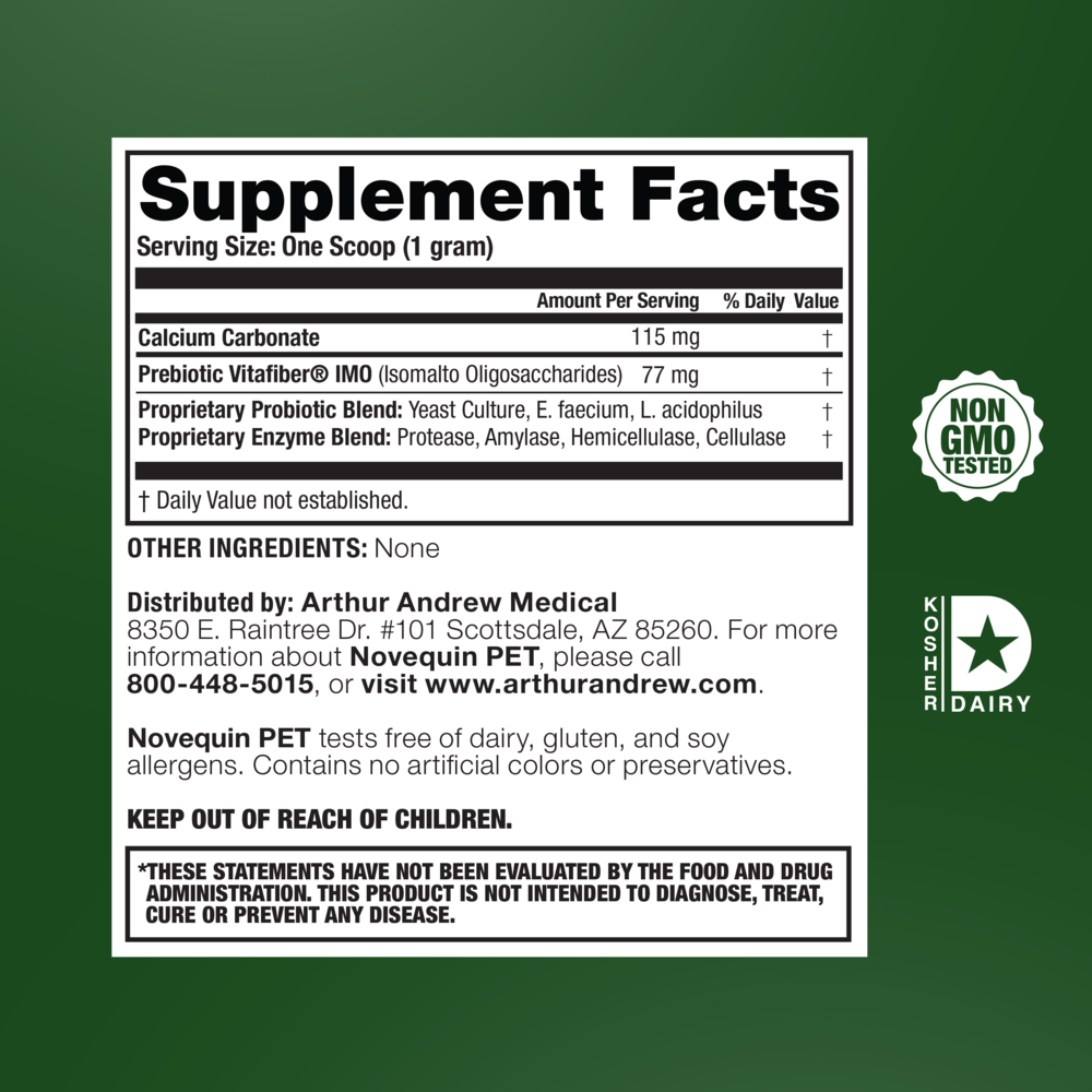Arthur Andrew Medical Novequin PET (Digestive Probiotic Formula) - supplement facts
