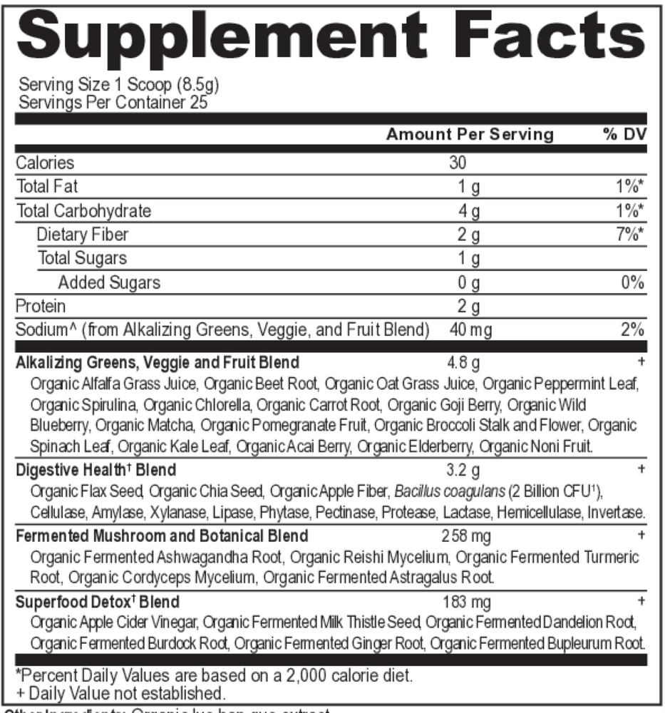 Ancient Nutrition Organic SuperGreens Alkalize and Detox - supplement facts