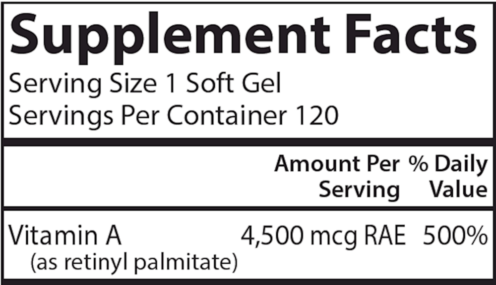 Vitamin A Palmitate 15000IU, 120 Softgels