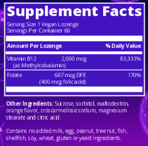 B-12 Methylcobalamin 2000mcg, 60 lozenges