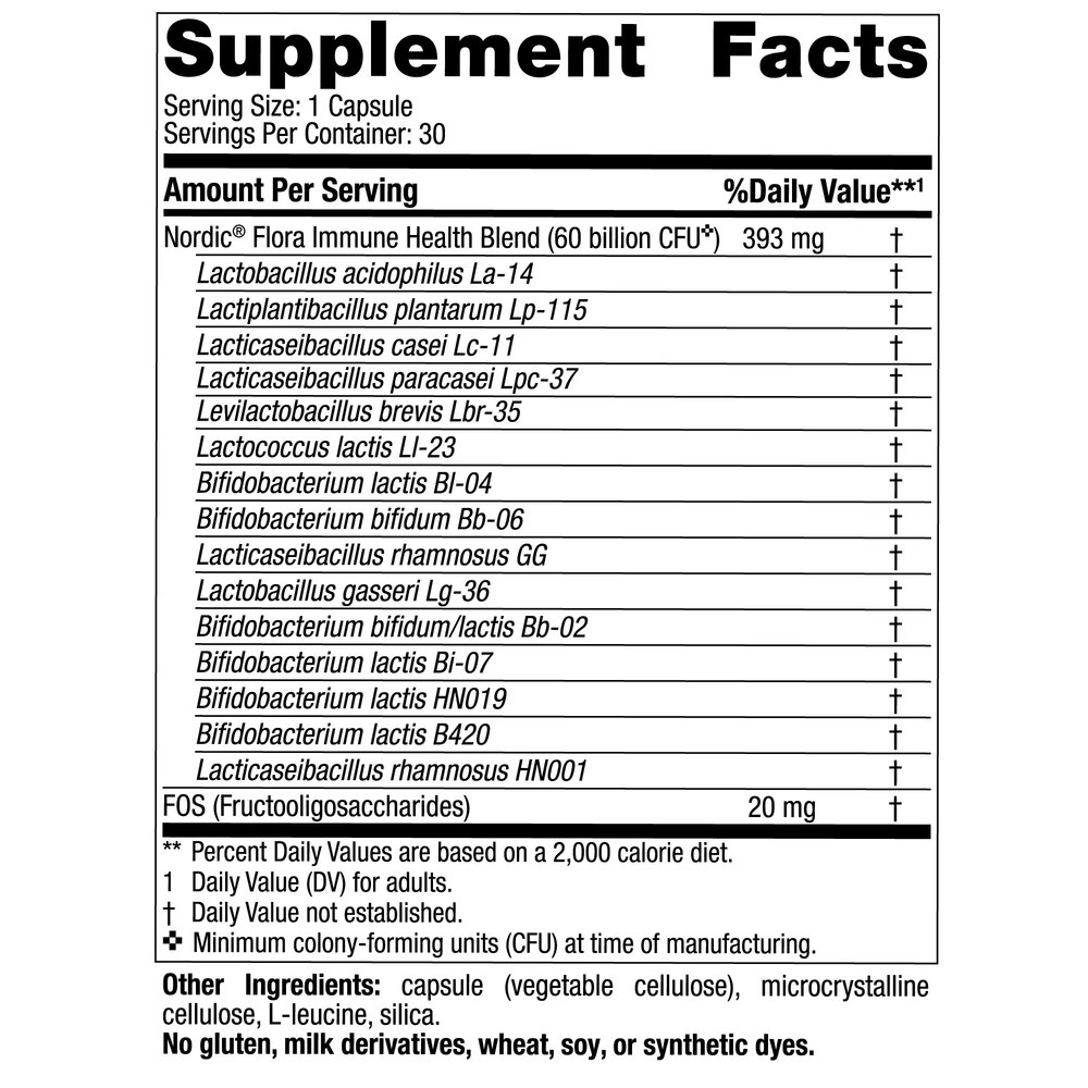 Nordic Flora Probiotic Immune Health - supplement facts label