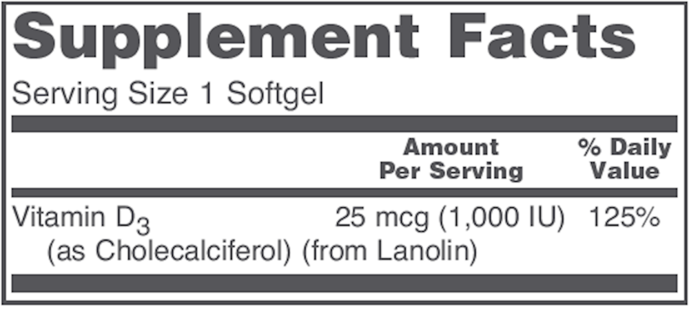 Vitamin D3 1,000IU, 120 Softgels , Brand_Protocol for Life Balance Form_Softgels Requires Consultation Size_120 Softgels softgels