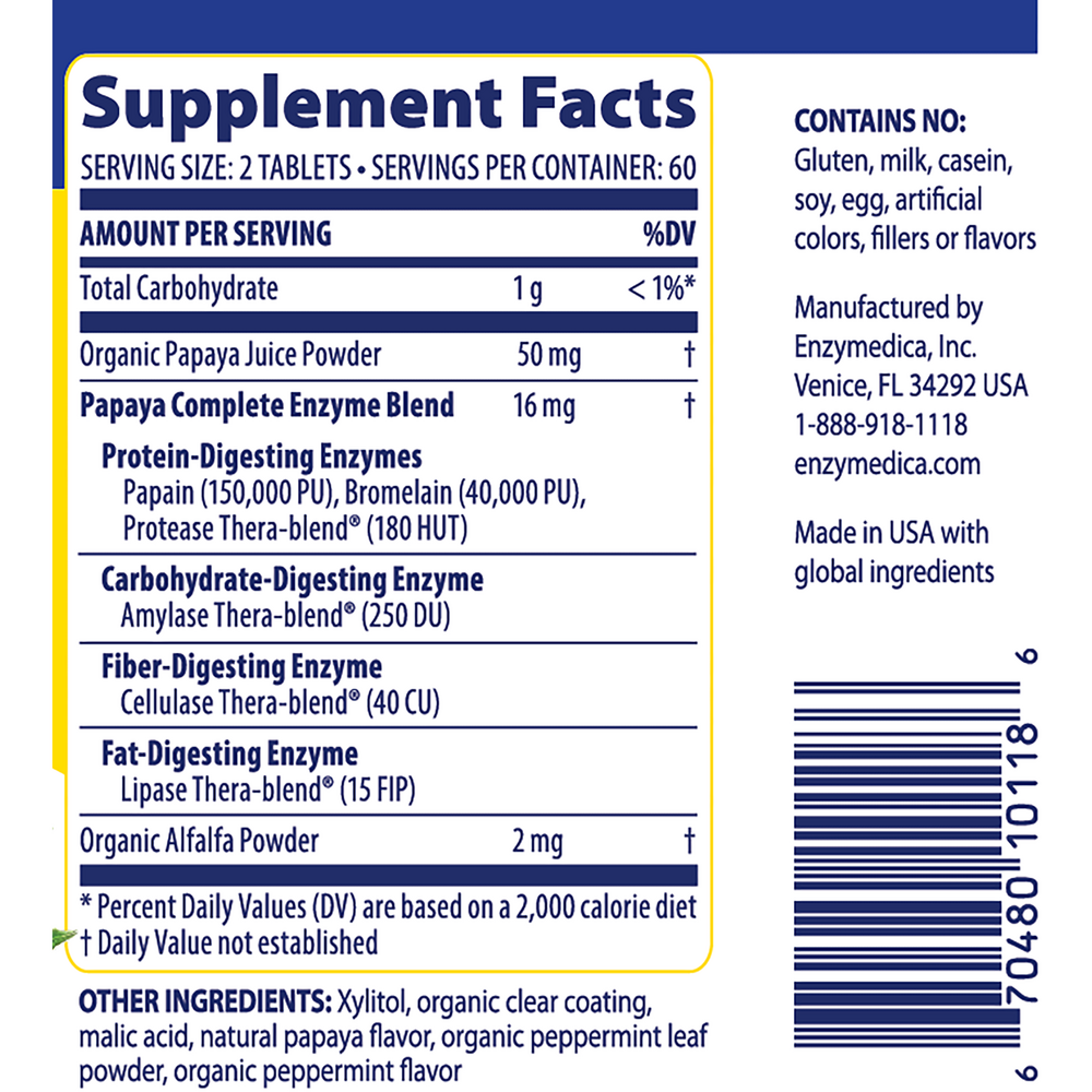 Papaya Complete Daily Digestive Enzymes, 120 Tablets