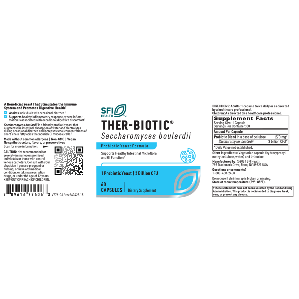 Ther-Biotic® Saccharomyces Boulardii Probiotic Yeast Formula, 60 Capsules