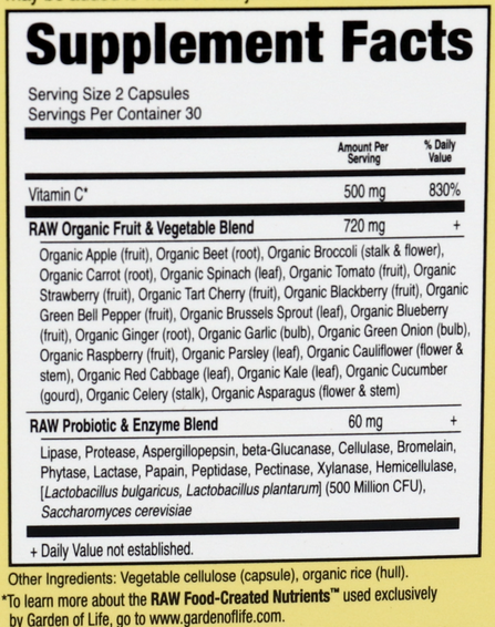 Vitamin Code Raw Vitamin C, 500 mg Whole Food Vitamin C with Bioflavonoids, 60 Vegan Capsules