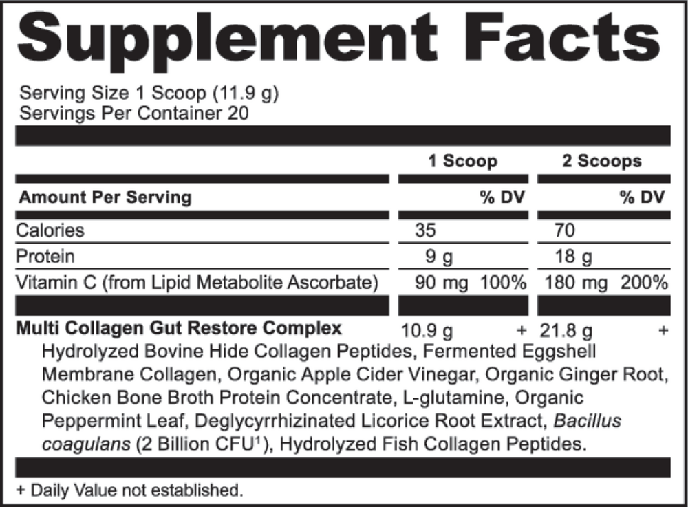 Ancient Nutrition Multi Collagen Protein Gut Restore - supplement facts