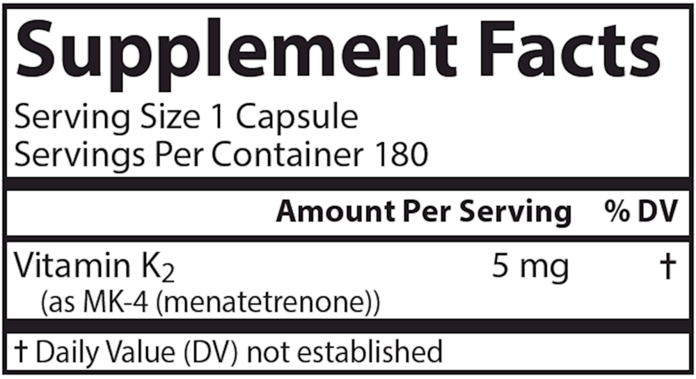Vitamin K2 as MK-4, 180 Capsules