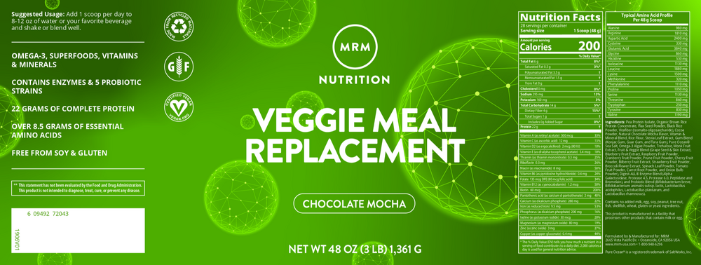 Veggie Meal Replace Choc Mocha, 1361 Grams