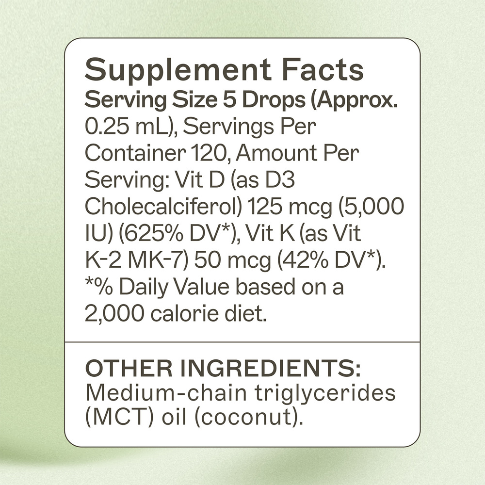 Amy Myers MD Vitamin D3 K2 Liquid - supplement facts