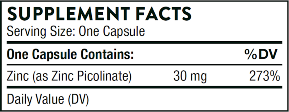 Zinc Picolinate 30mg, 180 Capsules , Brand_Thorne Research Form_Capsules Size_180 Capsules