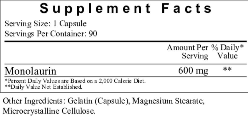 Monolaurin 600mg, 90 Capsules