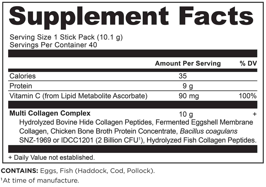 Ancient Nutrition Multi Collagen Protein Stick Packs, Unflavored - supplement facts