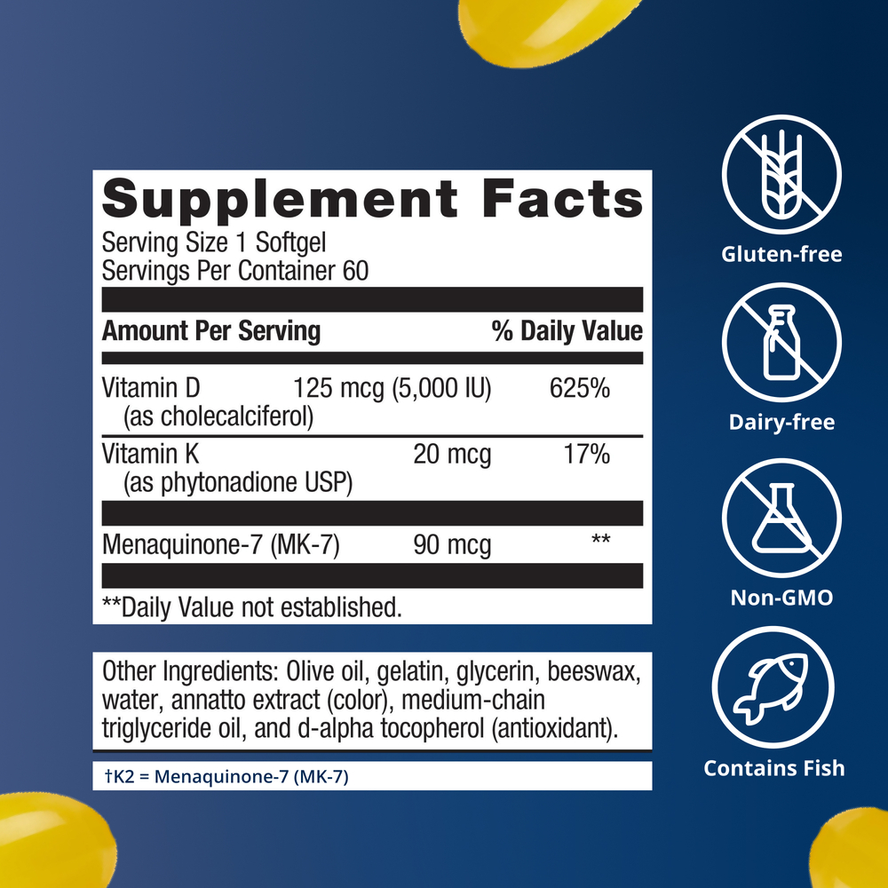 D3 5000 + K, 60 Softgels , Form_Softgels softgels