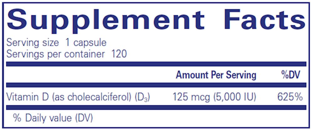 Vitamin D3 125mcg (5,000IU), 120 Capsules , Brand_Pure Encapsulations Form_Capsules Requires Consultation Size_120 Capsules