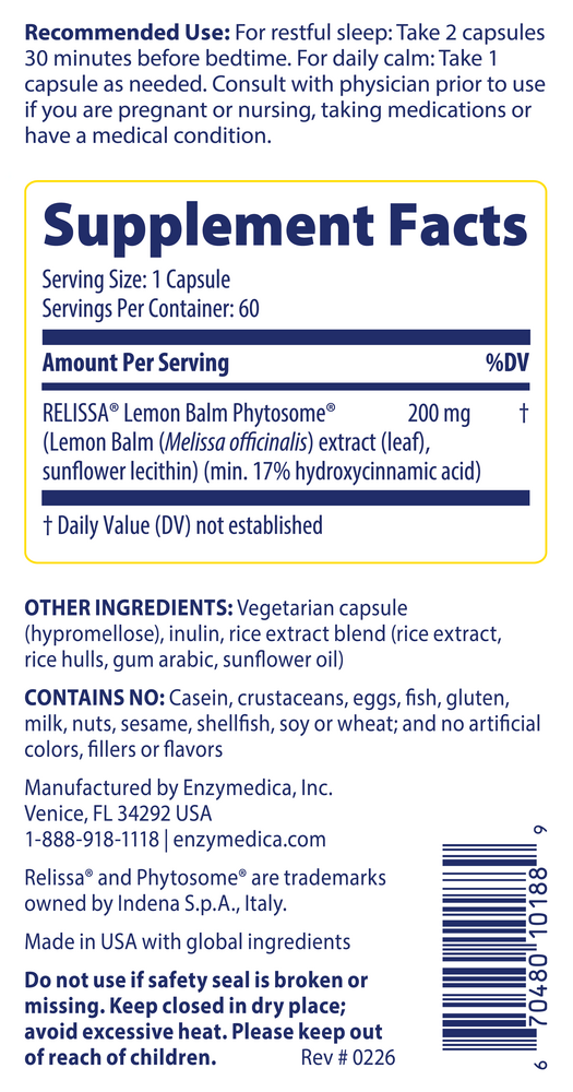 Sleep & Stress (Phytosome Lemon Balm), 60 Capsules