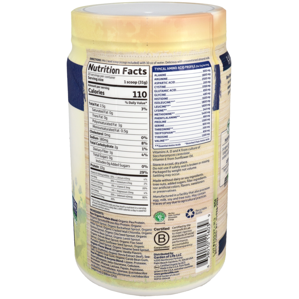 RAW Organic Protein - Real Raw Vanilla, 620 g