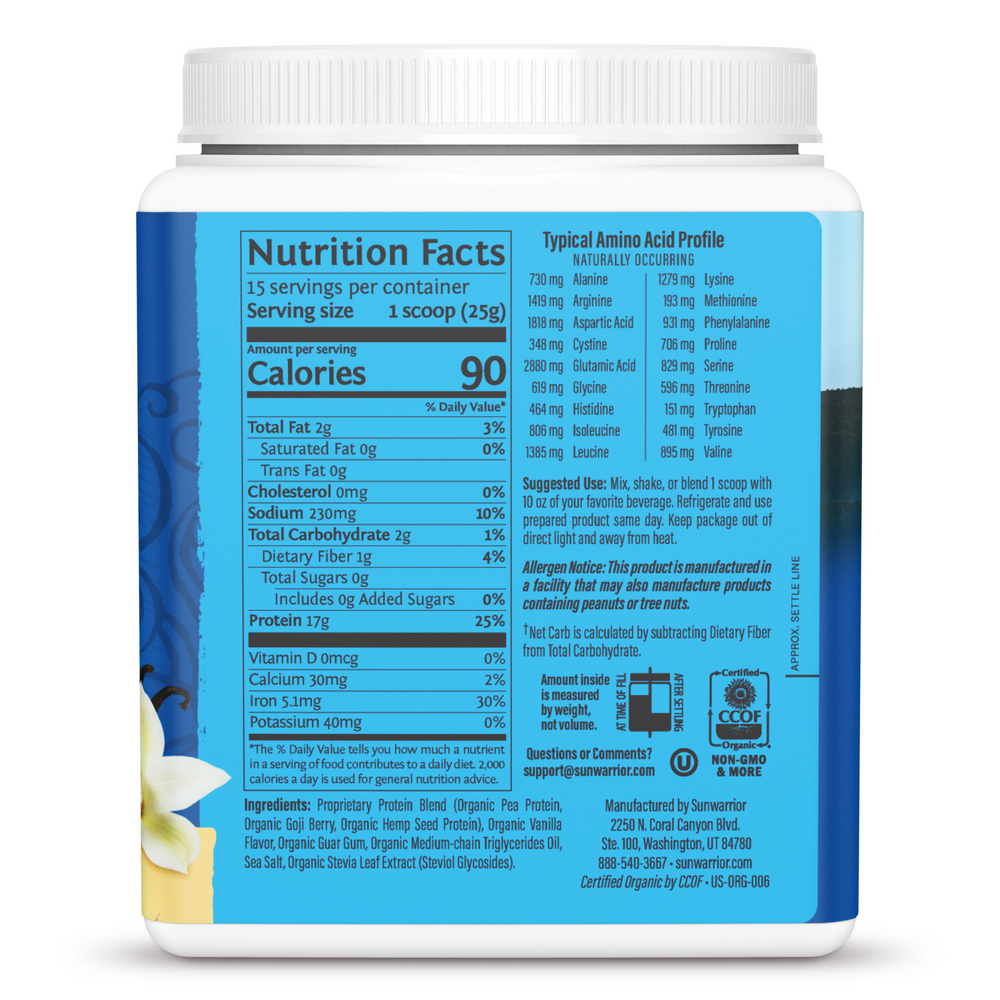 Warrior Blend Vanilla, 375 g Powder , Brand_Sunwarrior Flavor_Vanilla Form_Powder Potency_17 g Size_375 g