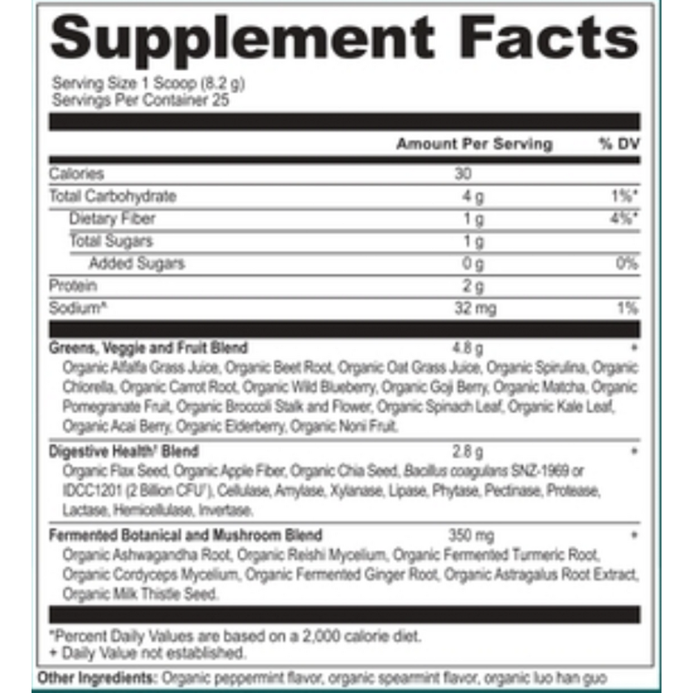 Ancient Nutrition Organic SuperGreens Powder - Mint - supplement facts