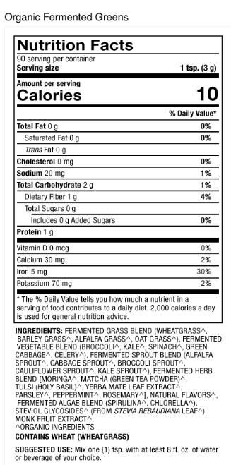 Organic Fermented Greens, 270 g Powder