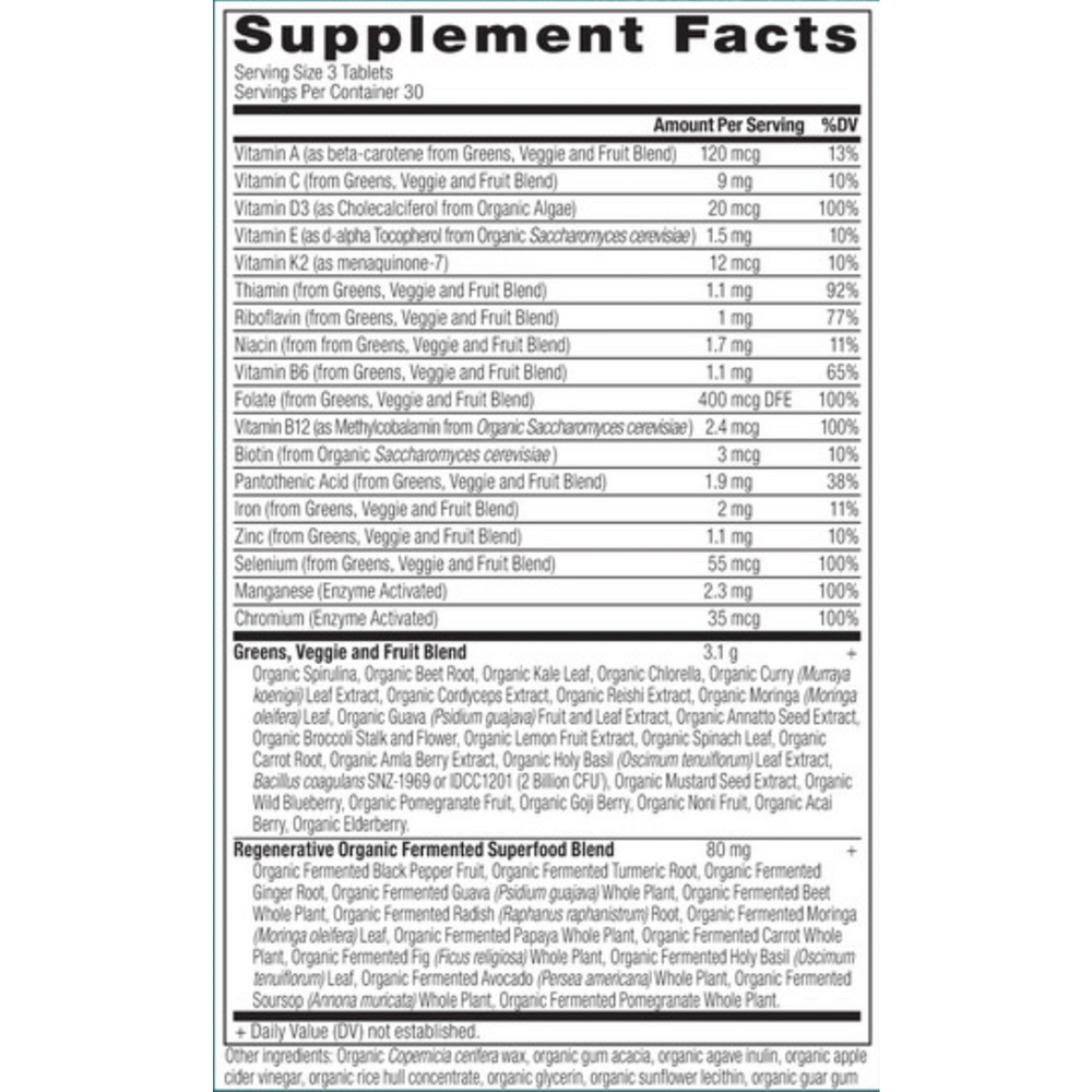 Ancient Nutrition Organic SuperGreens + Multivitamin Tablets - supplement facts