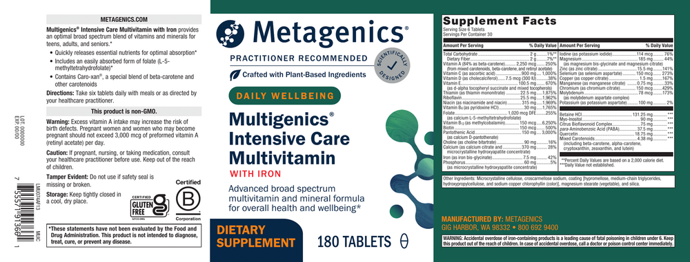 Multigenics Intensive® Care, 180 Tablets , Emersons Emersons-Alt Form_Tablets tabs