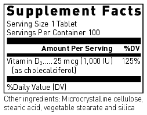 Vitamin D 1000 IU, 100 Tablets