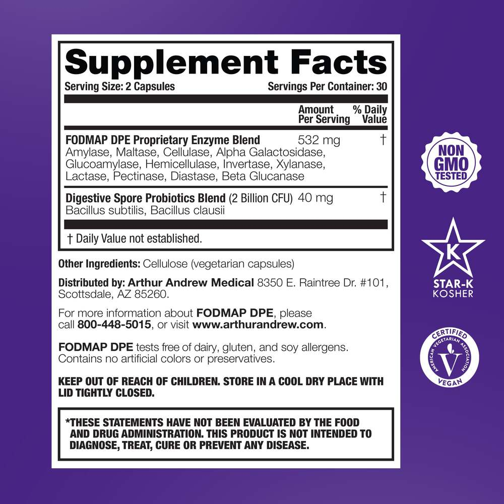 Arthur Andrew Medical FODMAP DPE, Fermentable Food Intolerance Relief - supplement facts