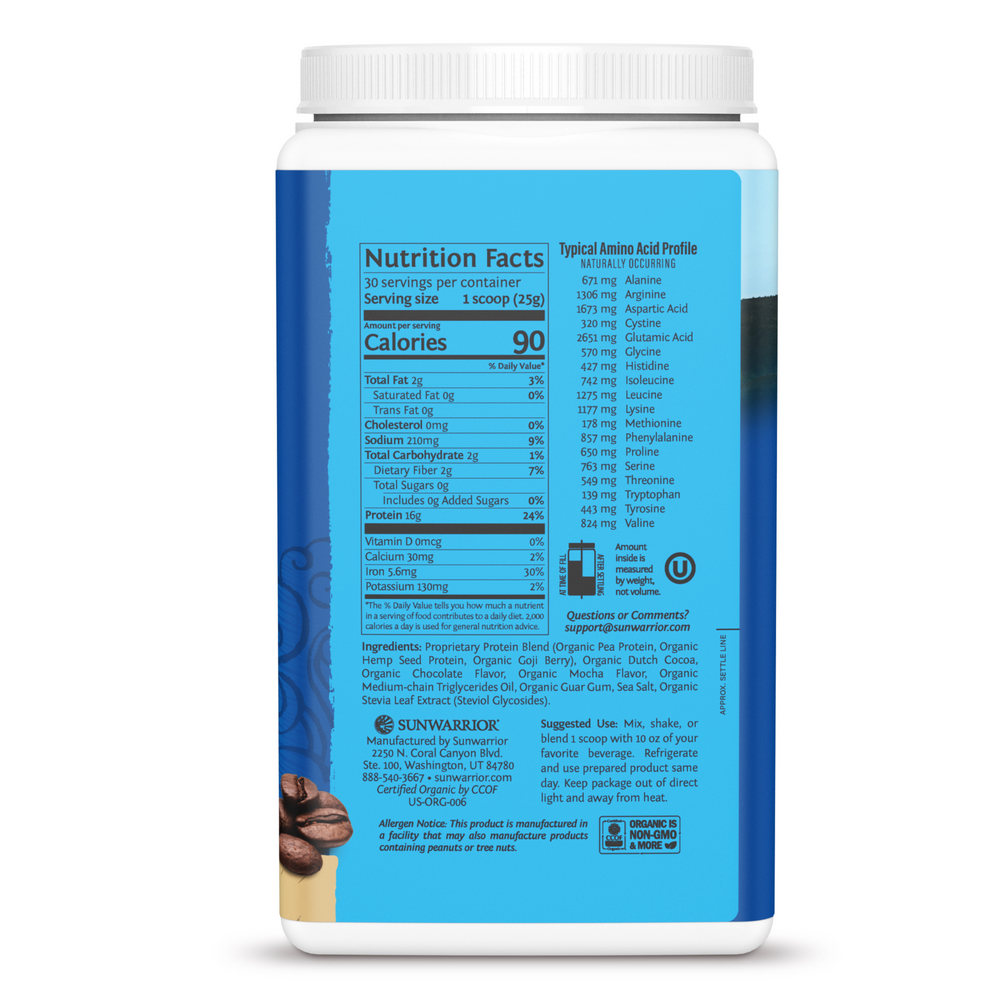 Warrior Blend Mocha, 750 g Powder , Brand_Sunwarrior Flavor_Mocha Form_Powder Potency_16 g Size_750 g
