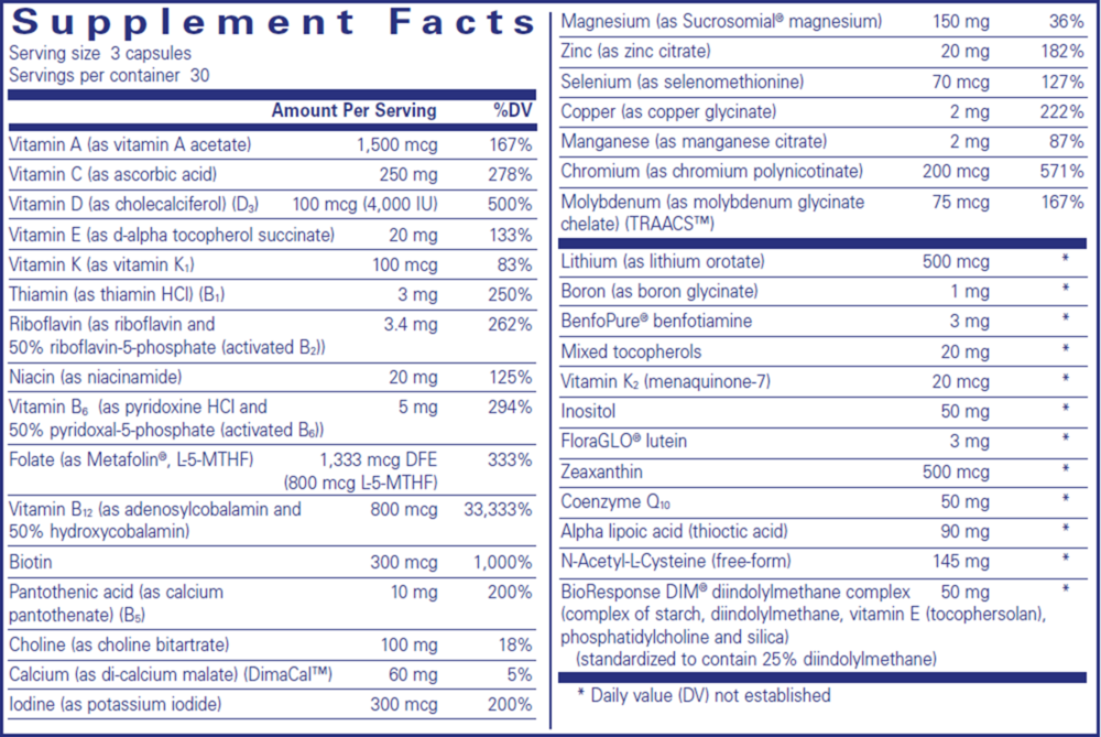 PureGenomics® Ultra Multivitamin, 90 Capsules , Brand_Pure Encapsulations caps Emersons Form_Capsules Requires Consultation Size_90 Capsules