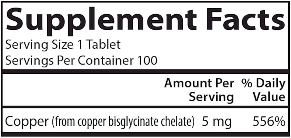 Chelated Copper, 100 Tablets