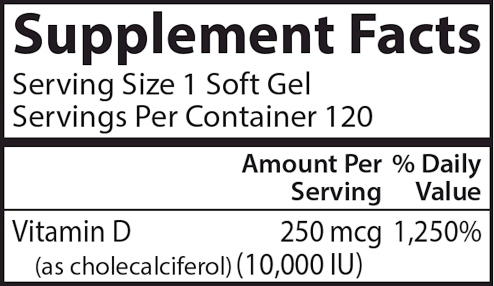 Vitamin D3, 10,000 IU, 120 Softgels