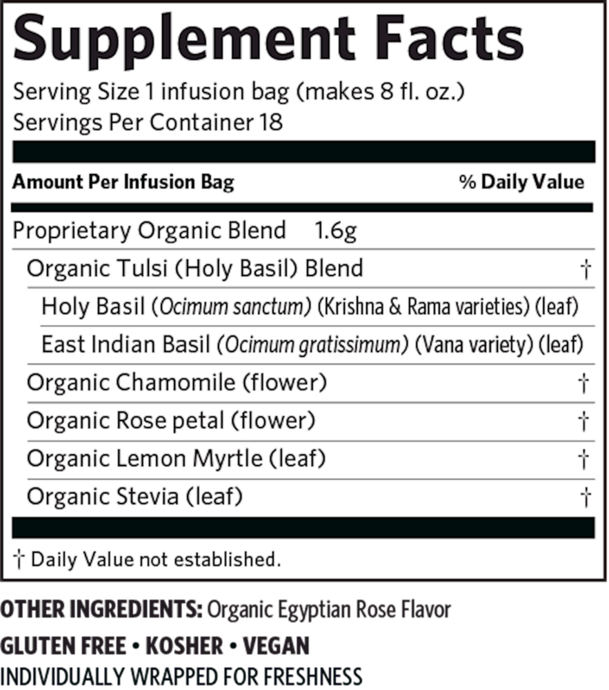 Tulsi Sweet Rose, 1.01 Ounce (28.8 g) 18 Tea Bags , Ayurveda Brand_Organic India Form_Tea Bags Size_18 Count