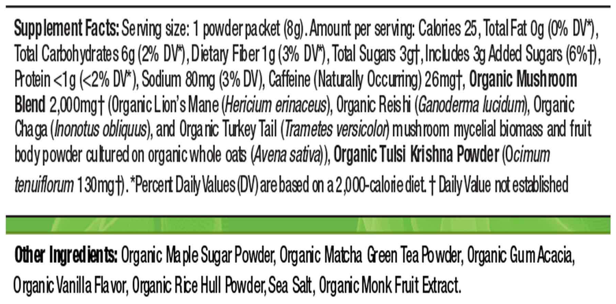 Mushroom Powered Matcha Latte, 10 Packets , Form_Packets