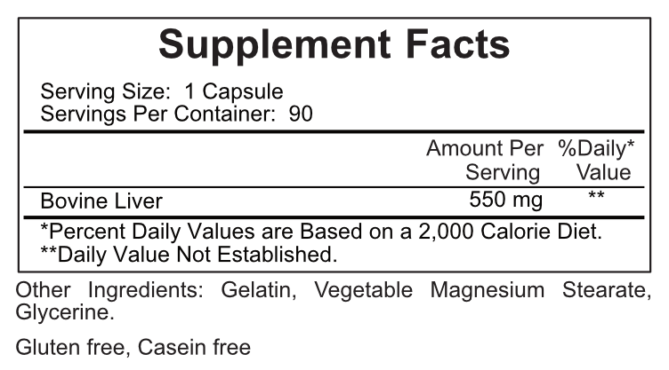 Lyophilized Bovine Liver, 90 Capsules