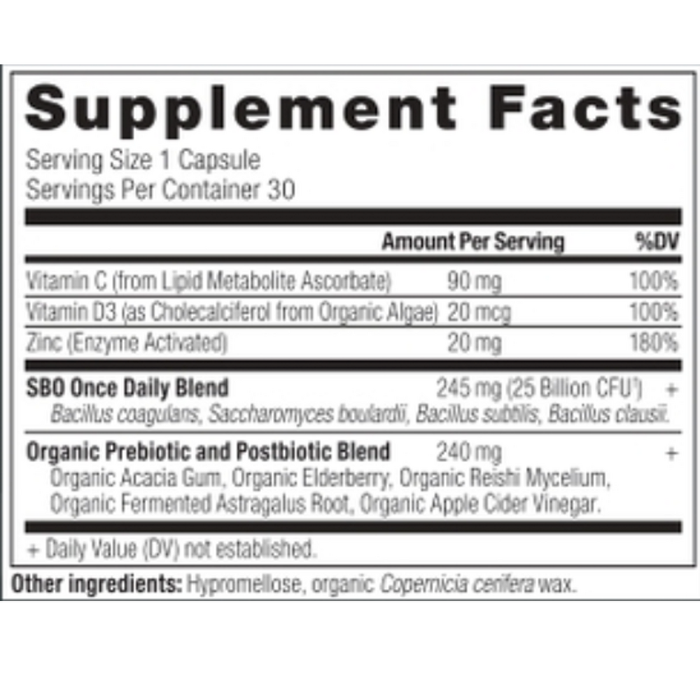 Ancient Nutrition SBO Probiotics Immune Once Daily - supplement facts