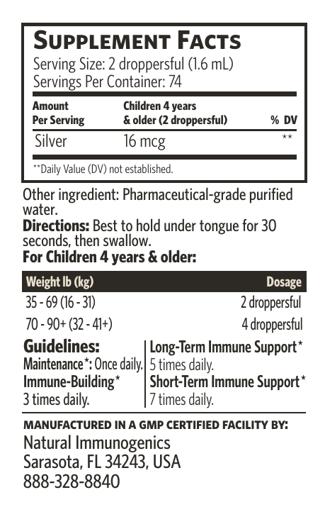 Bio-Active Silver Hydrosol™ for Kids, 10 ppm, Dropper, 4 Fl Oz (118 mL) Liquid — label