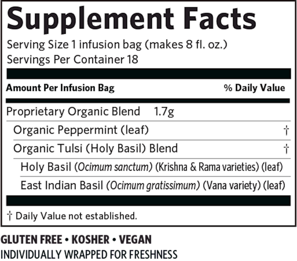 Tulsi Tea Peppermint, 18 Count , Ayurveda Brand_Organic India Form_Tea Bags