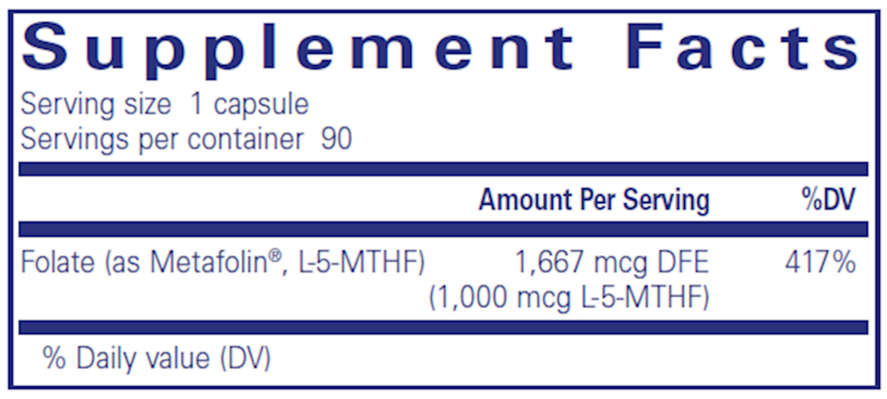 Folate 1000 with Metafolin® L-5-MTHF, 1000 mcg, 90 Capsules , Brand_Pure Encapsulations caps Emersons