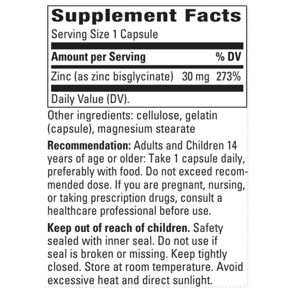 Zinc Chelate 30mg, 100 Capsules