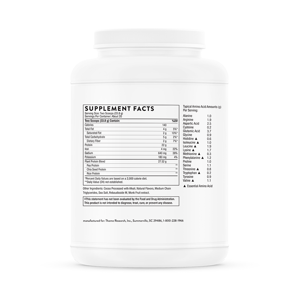 Plant Protein Chocolate Flavored, 676 g Powder , Brand_Thorne Research Form_Powder Size_676 g
