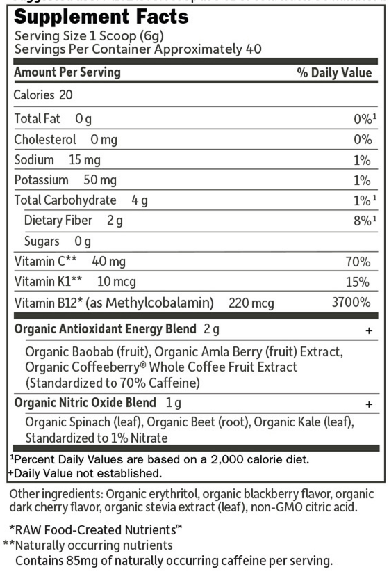 SPORT Organic Plant-Based Energy + Focus Sugar Free Blackberry Cherry, 8.1oz (231g) Powder