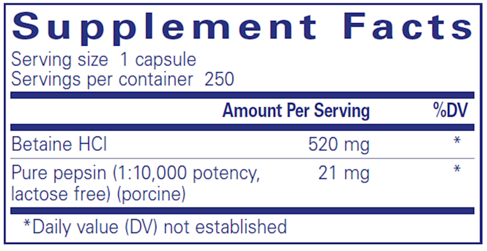 Betaine HCI Pepsin, 250 Capsules , Brand_Pure Encapsulations caps Emersons Form_Capsules Requires Consultation Size_250 Capsules