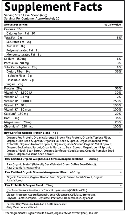 Raw Organic Fit Protein Powder, Original Flavor, 15.1 Oz (427 g) Powder