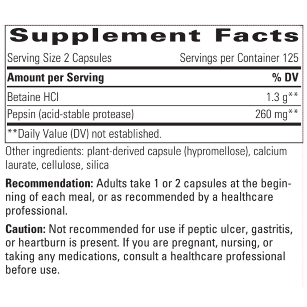 Betaine HCL, 250 Capsules