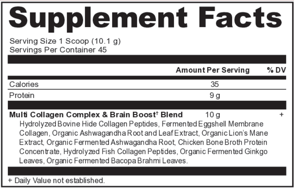 Ancient Nutrition Multi Collagen Protein - Brain Boost Powder Vanilla - supplement facts
