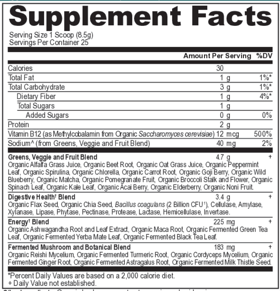 Ancient Nutrition Organic SuperGreens Energizer - Powder - supplement facts