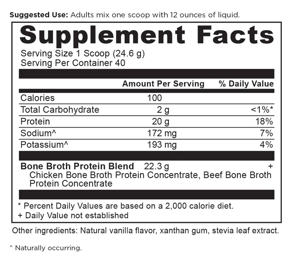Ancient Nutrition Bone Broth Protein Vanilla 40srv - supplement facts